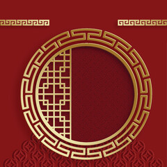 Chinese frame with oriental Asian elements on color background