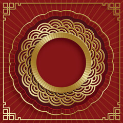 Chinese frame with oriental Asian elements on color background