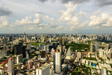 Aerial View of Downtown Bangkok in the afternoon, Bangkok Cityscape