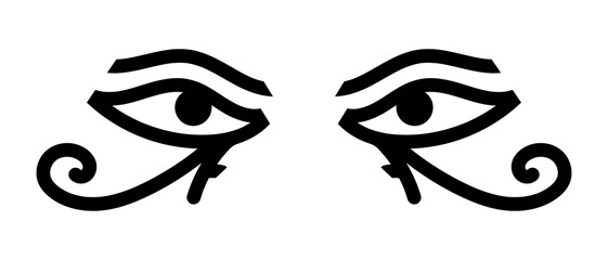 Eye of Ra, Eye of Horus. Egyptian symbol, logo or icon. Print for t-shirts, books or web design. Vector illustration isolated on white background.