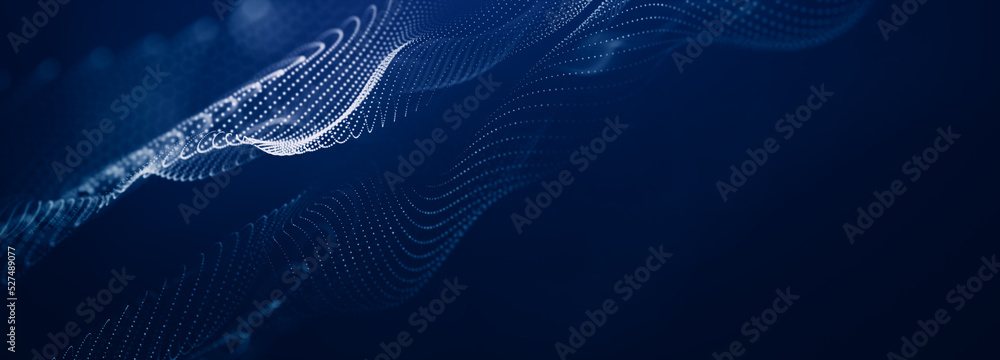 Poster abstract blue background of points. abstract wave technology background with blue light digital effe