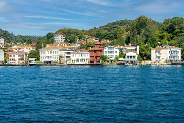 Views of various houses, (home)  mansions and nostalgic buildings from the sea on the Bosphorus, on...