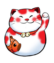 cartoon red cat of Japan's fortune