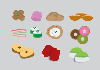 set of icons indonesia cake