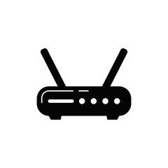 wifi router, wifi modem icon in black flat glyph, filled style isolated on white background