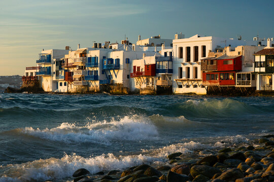 Mykonos little Venice at sunset