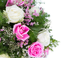 Pink and white roses bouquet Taken on the white background.
