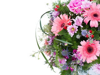 Assorted Sunflowers Bouquet on a white background. and copy space