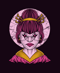 illustration geisha lady on black background Good for all clothing and merchandise product
