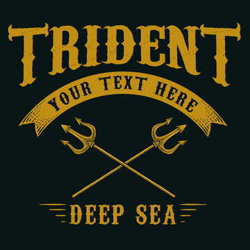 antique trident logo on black background