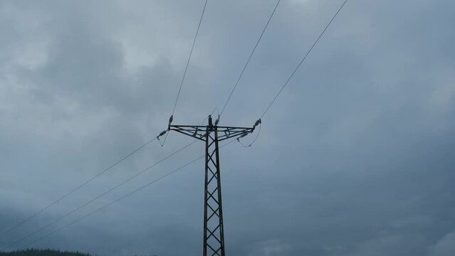Video of electrical post at overcast weather. 