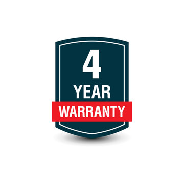 4 Year warranty simple, modern vector badge isolated on white background.