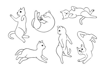 Cat poses doodle set. Monochrome cat sketches. Cute vector illustration
