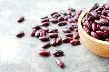Close up Red bean seeds on vintage wood table backgrounds for healthy food