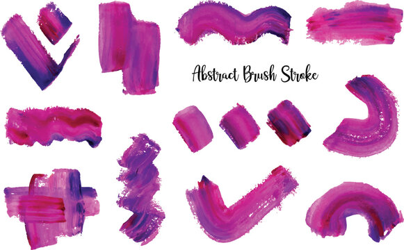 a set of abstract violet purple paint brush stroke for decoration
