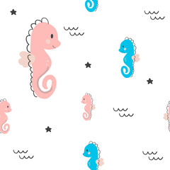 Pattern with seahorses on a transparent background