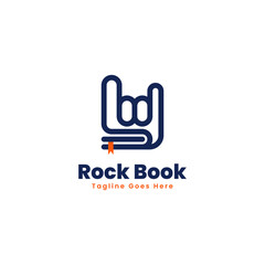 Vector Logo Illustration Rock Book Line Art Style