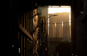Brooklyn Bridge sunset in Dumbo Brooklyn.