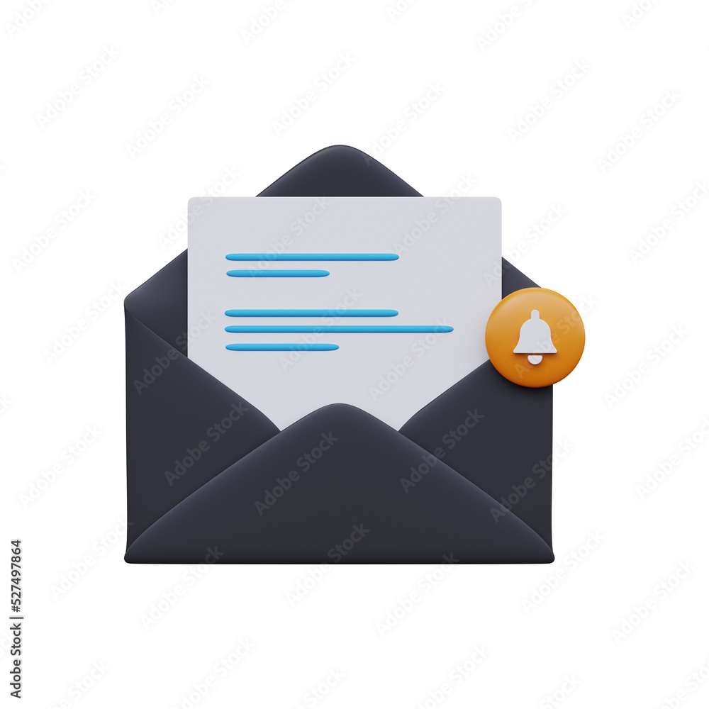 Poster open mail envelope with notice. 3d render
