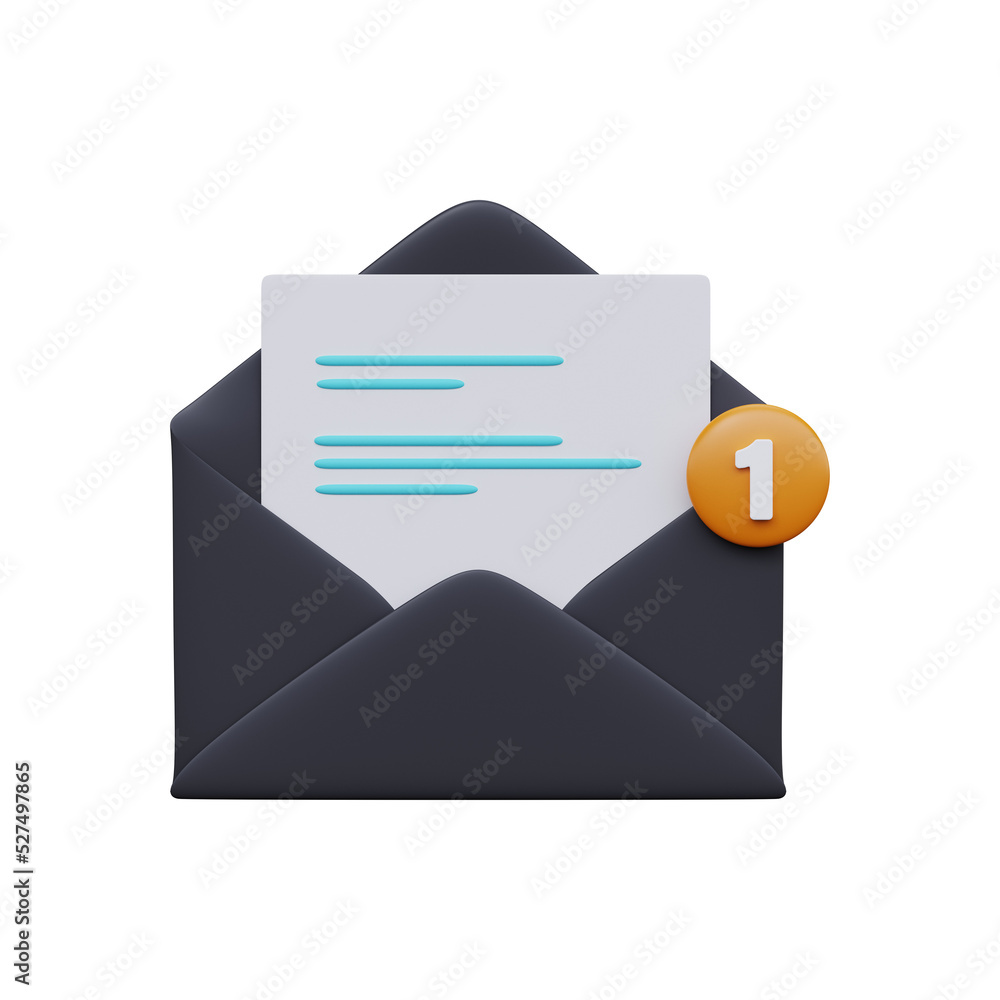 Poster open mail envelope with notice..one message. 3d render