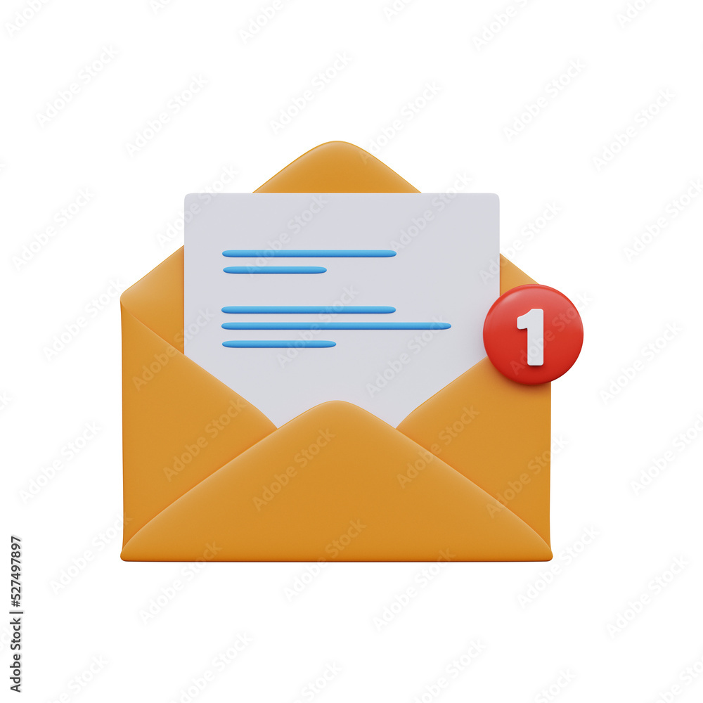 Poster open mail envelope with notice..one message. 3d render