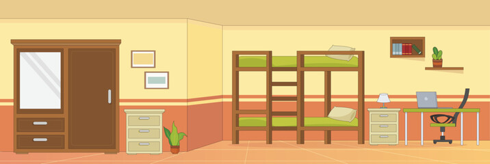Cute and nice design of Hostel Room and interior objects vector design