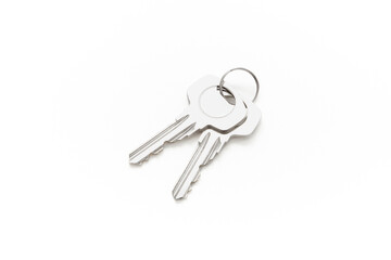 Key isolated on white background. Silver steel Material. Household.
