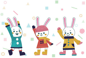 2023年　卯年年賀状　うさぎの子ども達のイラスト