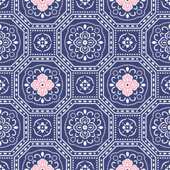 Japanese Flower Octagon Vector Seamless Pattern