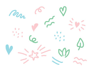 Nice doodle pattern for boy and girl. Elements wave, dot, star, Heart for children overlay set. 
Baby photo album elements. Vector illustration on isolated background.
