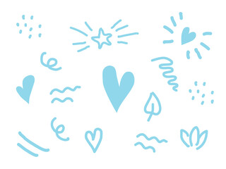 Nice doodle pattern for boy and girl. Elements wave, dot, star, Heart for children overlay set. 
Baby photo album elements. Vector illustration on isolated background.
