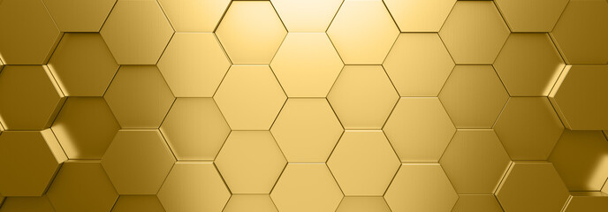 Futuristic gold hexagonal texture background. 3d rendering