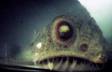 CG illustration like a video from an in-car camera showing something eerie.