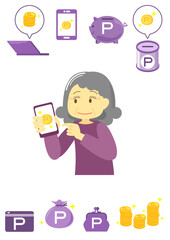 おばあちゃんのポイ活イラスト