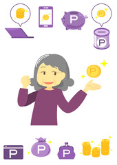 おばあちゃんのポイ活イラスト