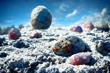 CG illustration of the earth with strange stone-like things rolling around.