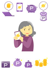 おばあちゃんのポイ活イラスト