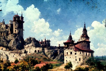 CG illustration of the ruins of an imaginary castle.