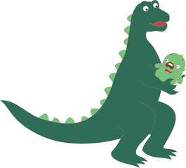 赤ん坊を抱く恐竜
