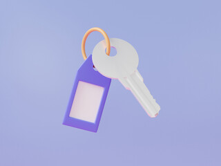Protection key lock icon with keycard protect system floating on purple background, house security, private, banner, 3d rendering illustration