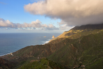 A beautiful landscape view of Sun Setting on the Atlantic Ocean in Tenerife Canary Island Spain