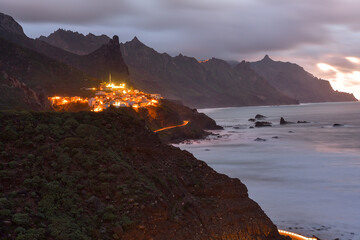 Sunset at Benijo beach, Anaga Rural Park, north of Tenerife, Canary Islands, Spain - 527504474