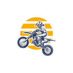Vintage retro illustration motocross jump logo design template