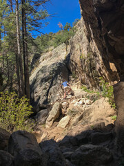 Fototapeta premium man hiking in the mountains of Santa Fe