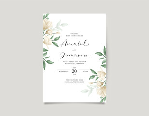 Wedding card template with yellow flowers and green leaves