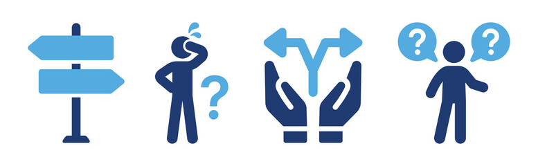 Ambiguity icon set. Containing confusion, direction sign, decision, problem, complexity and doubt icon vector illustration.