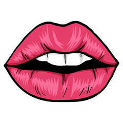 Red Lip Sexy Lips White Teeth Drawing Doodle Vector Illustration Logo Design Template
