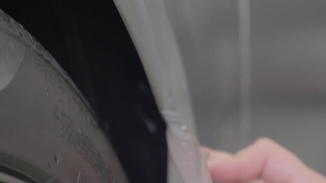 Cutting of Vinyl Foil with Utility Knife, Close Up Car Wrapping FOLLOW