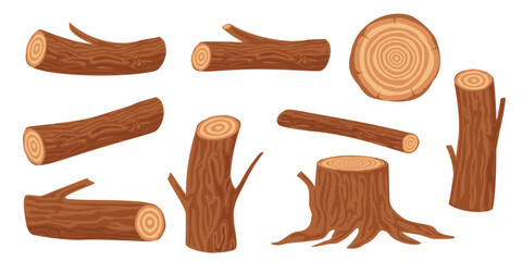 Collection set of cartoon isolated wood timber objects