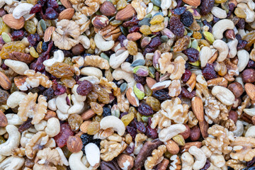Mixed nuts and dried fruits sold at local city market